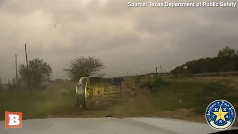 An undocumented immigrant shuffles on a crashed car while attempting to flee from DPS troopers.