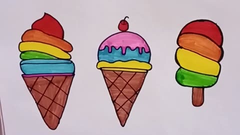 How to Draw Rainbow ice cream Drawing, Coloring for Kids and Toddlers, Child art