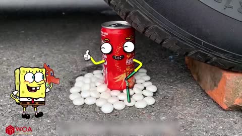 Noooo Crushing SpongeBob SquarePants with Coca vs Mentos 🚓 Crushing Crunchy & Soft Things by Car