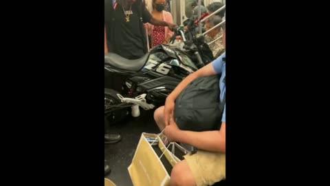 Douchebag Brings His Motorcycle Onto Subway Then Gets Pissed At Riders For Complaining About It