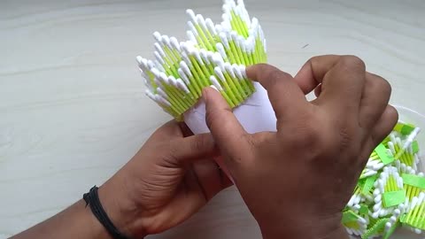 How to make flower vase | Easy flower vase | Cotton ear buds flower vase | 132