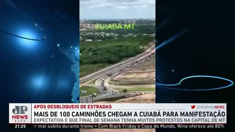 Mais de 100 caminhões chegam a Cuiabá, MT, para manifestação