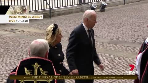 US President Joe Biden and wife Jill arrive at Queen's funeral in 'The Beast'