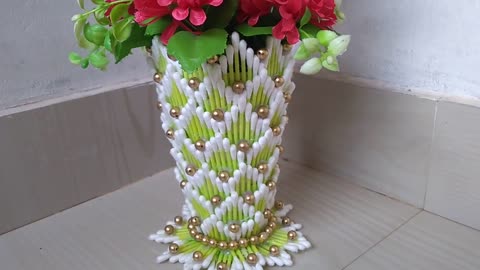 How to make flower vase | Easy flower vase | Cotton ear buds flower vase | 132