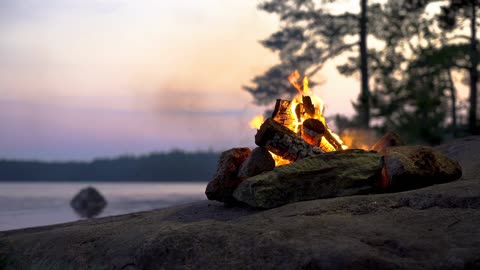 Lakeside Campfire Serenade: Nature's Symphony with Piano Melodies
