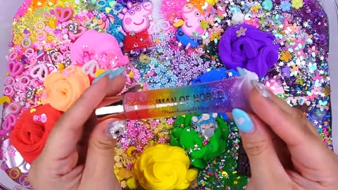 Peppa pig Rainbow Slime Mixing Random Cute,shiny things into slime #ASMR #Satisfying#slimevideo #슬라임