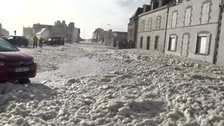 Storm in France leads to bizarre foam tide