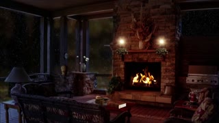 Cozy Room Ambience with Gentle Night Rain, Relaxing piano, and Crackling Fireplace Sounds | 4 Hours