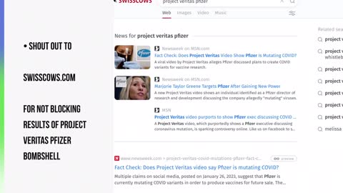 Google blocks results for “Project Veritas Pfizer”. Swisscows.com doesn’t!