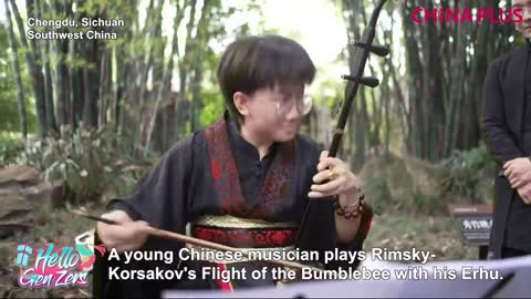 Young musician plays classical piece with erhu