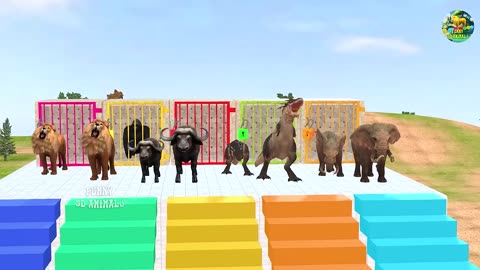Paint Animals Gorilla Cow Tiger Loin Elephants Fountain Crossing Animal Cartoon