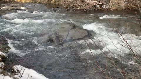 Crystal Clear Whychus Creek Roaring Beside Caveman Rock Formation – Central Oregon