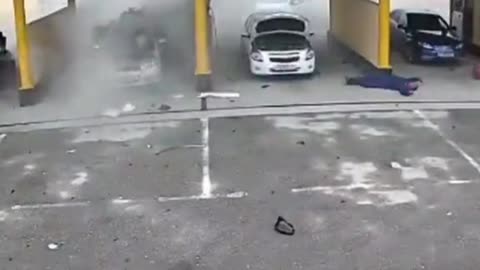 An electric car battery explodes - attendant critically injured