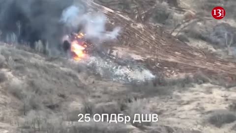 The area where the Russian tanks were gathered was fired from a height - 5 tanks burned to ashes