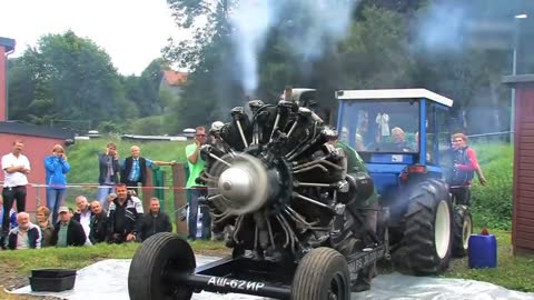 Amazing start up of TANK - Generator - Aircraft radial engine and assembling propeller with rotor