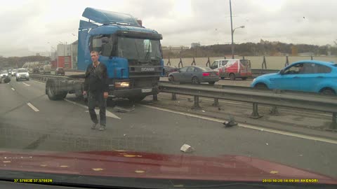 Truck Loses Spare and Crashes