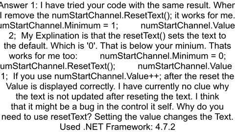 c Numericupdown textbox not showing value if i set it to minimum after resetting text