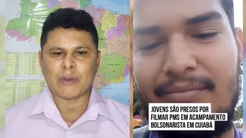 Jovens são presos por filmar PMs em acampamento bolsonaristas em Cuiabá.