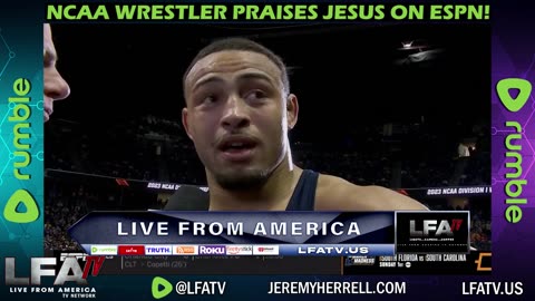 LFA TV CLIP: NCAA WRESTLER PREACHES JESUS ON ESPN!