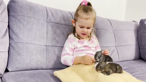 Adorable Baby Girl Meets Newborn Baby Rabbits for the First Time! (Cutest Ever!!)