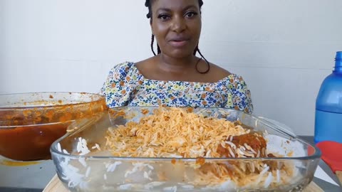 Asmr mukbang white rice with turkey, chicken stew/ Nigerian food mukbang