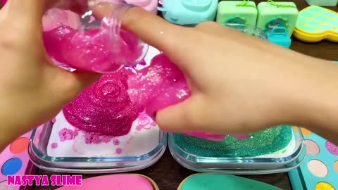 PINK vs MINT!!! Mixing random into GLOSSY slime!!!Satisfying Slime Video