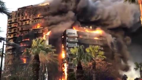 Massive fire engulfs an entire building in Valencia, Spain, spreading across multiple floors