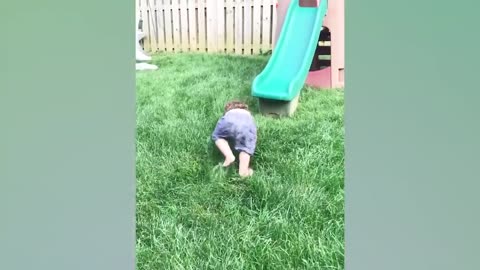 Funny barbies playing slide fails cute baby video