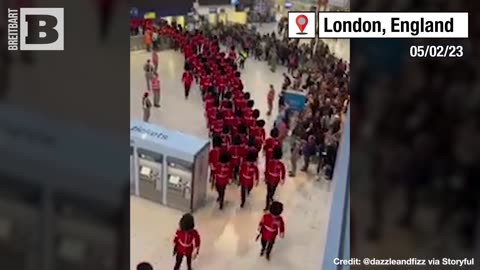 London Guards Seen Marching in Formation to Prepare for King Charles' Coronation