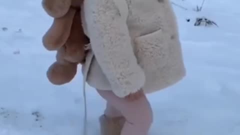 Baby playing in snow fall 🍁🥶🍁🍁🍁🍁🍁🍁