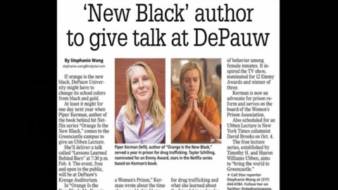 September 7, 2014 - 'Orange is the New Black' Author Piper Kerman Coming to Indiana