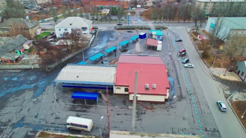 Donbass Bakhmut from a bird's eye view station embankment aerial cinema quadrocopter Relax