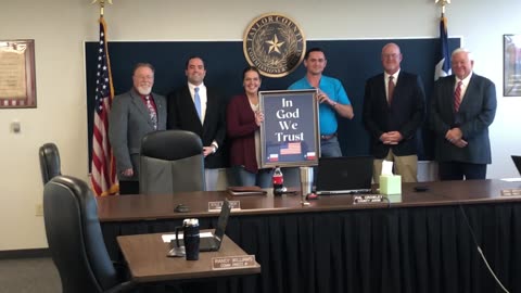 Abilene Freedom League donate "In God We Trust" Poster to Taylor County Commissioners Court