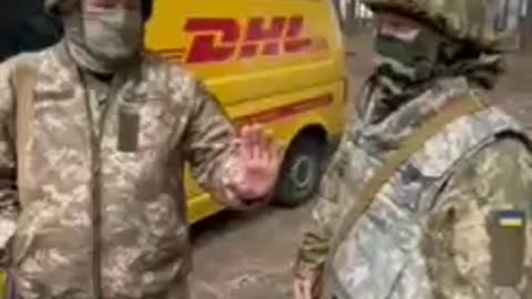 The Ukrainian military uses DHL postal service minibuses to transport mortar crews and equipment