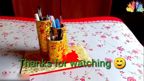 Pen holder__ pen holder made by wedding card__ pen stand make by party popper