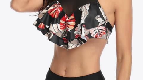 Tropical Print Ruffled Two-Piece Swimsuit