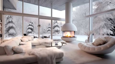 Smooth Jazz Cozy Snowy Winter Fireplace Scene Ambience Peaceful & Relaxing