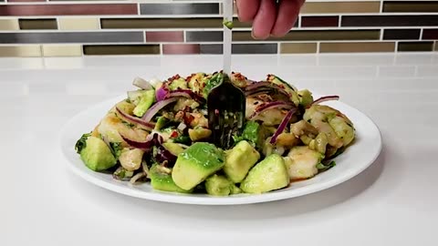 High Protein Chicken Shrimp Avocado Salad!