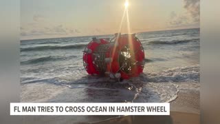 Florida man attempts to cross ocean in a hamster wheel