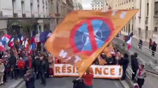 Protest in Paris demanding withdrawal from NATO and acceptance of neutrality by the country.