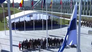 The Finnish flag has been raised in front of the NATO headquarters in Brussels