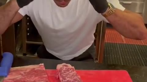 Salt Bae romantically cuts fine meat