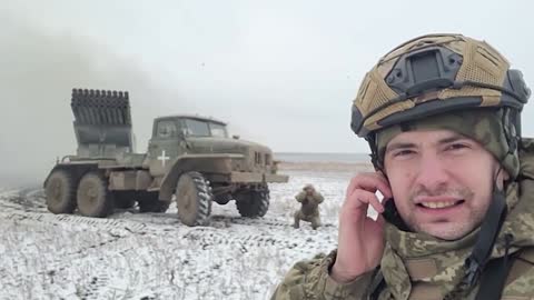 Ukrainian BM-21 'Grad' Multiple Launch Rocket Vehicle Fires Loud Salvo At Russians As Soldiers