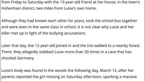 12 Year Old German Girl Luise Stabbed To Death By 2 Classmates