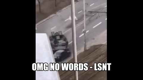 OMG MILITARY TANK DRIVES OVER CAR, MOWS IT DOWN