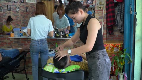 Barber shop girl Massage deep relaxation, Clean ears, peel acne, exfoliate facial skin