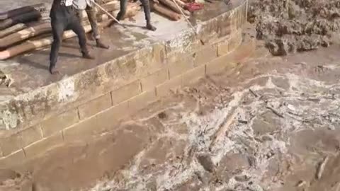 Water flow on koshi barage nepal