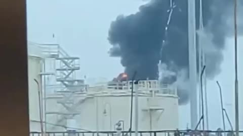 In Krasnodar, Russia, an oil depot near the Yablonovsky Bridge is on fire