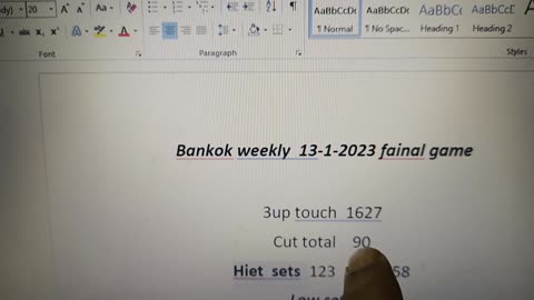 Bankok weekly 13-1-2022 fainal game and touch