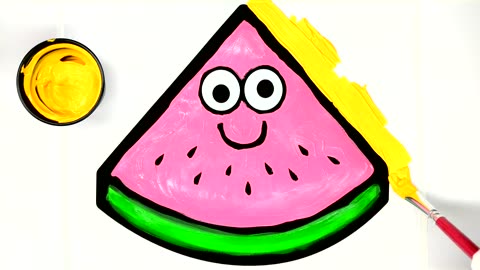 Painting Cute Watermelon and Flower Painting Pages, Learn Painting and to Color for Baby